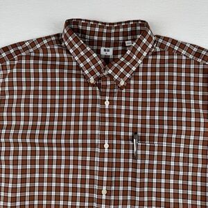Uniqlo Men's Long Sleeve Button-Down Shirt XL 100% Cotton Brown Plaid
